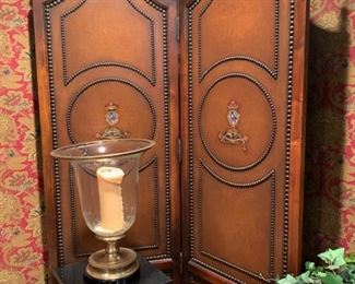 21. 2 Panel Screen w/ Painted Crests & Nailhead Detail (80h" x 22" panels)