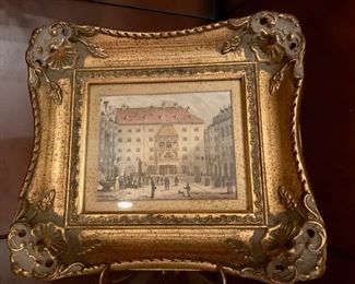 23. Pair of Town Scenes in Ornate Gilt Frames (9" x 8")
