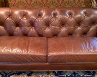 8. Stanford Furniture Tufted Brown Leather Sofa (82" x 38" x 32")