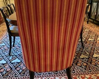 85. Pair of Custom Red Striped Captains Chairs w/ Tufted Back (24" x 22" x 46")