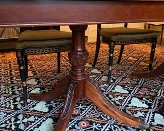 83. English Mahogany 4 Pedestal Dining Table from Richard Bevan w/ 3-39" leaves (80" x 47" x 31")
