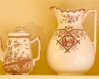 Collection of Antique English Brown & White Pitchers