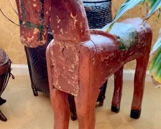 108. Folk Art Wooden Horse (27" x 6" x 26")