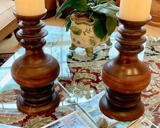 110. Pair of Turned Wood Candlesticks (12")