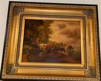 33. English Painting of Cows by a River (24" x 20")