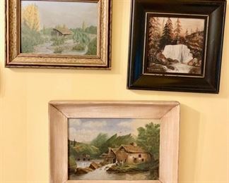 148. Painting of Waterfall by RC Lippercomb (9" x 10")
149.Painting of Farm Scene  (12" x 10")
150. Landscape Painting Farm on Pond (11" x 8")