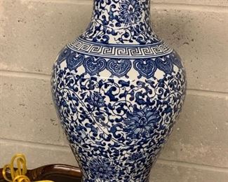 176. Blue & White Porcelain Lamp (26")