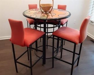 Colorful high top dining table and 4 chairs $275