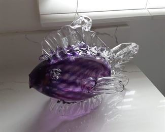 Purple glass Murano fish figurine