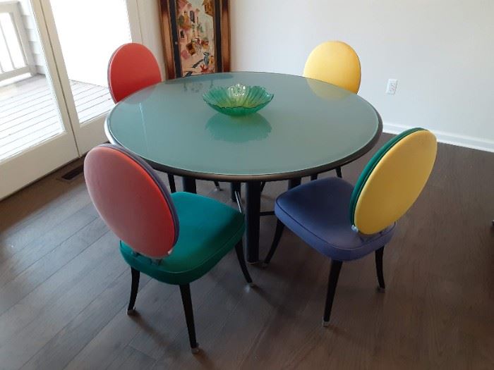 Multicolored dining table designer brand glass top $350