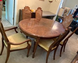 #2	Drexel dining table w/6 chairs and gold cushions w/ 2 leaves 64-84 x 42 x 28	 $200.00 
