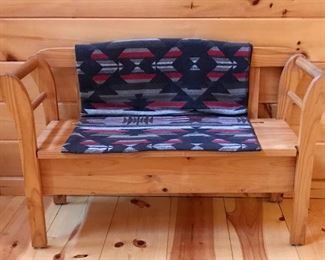 Solid wood entry bench and Wood River blanket
