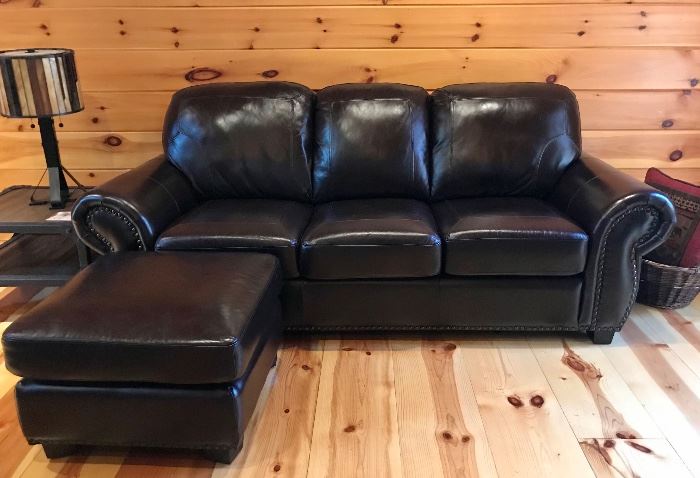 Leather sofa and ottoman - dark coffee brown