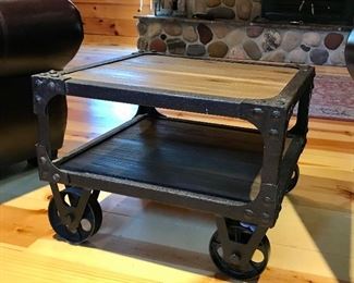 One of two industrial side tables