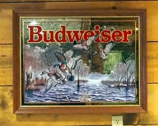Framed Budweiser Mirrored Back Hunting Prints, Qty 2, Deer And Pheasant, 30" x 34", Waterfowl, 27.5" x 35.5"