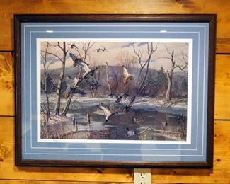 Framed Matted Under Glass, Harry C. Adamson Duck Print, Signed And Numbered By Artist, 495/850, 26.25" x 34.25"