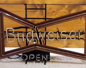 Vintage Neon Budweiser Open Sign, Powers On, 19" x 32"