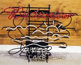 Electric Neon Budweiser At The Lake Sign, 25" x 30"