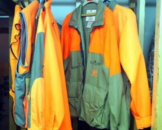 Safety Orange Hunting Apparel, Including Columbia Insulated Jacket, BirdNLite, Carhartt, And Dunn's Hunting Vests And Blouses, Sizes L And XL, Qty 6