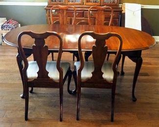 Solid Wood Dining Table And 4 Chairs With Cabriole Legs, 29" X 75" X 44," Includes 15" Leaf, Table Protection Pad, And Tablecloth, Dining Chairs 39.5" x 21" x 20," Seat Height 19"