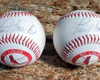 Autographed Lou Brock St. Louis Cardinals Baseballs, Qty. 2