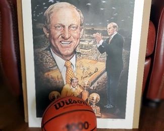 Autographed Norm Stewart Print, And Wilson Basketball Autographed By Norm Stewart And Dan Devine