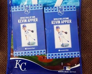 Kansas City Royals, Hall Of Fame, Kevin Appier Bobblehead Dolls, New In Box, Qty 2, And Royals Tote Bag