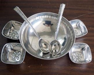 Towle Silver Smiths Inlayed Dish Set, Including Salad Bowl, Salad Spoon And Fork