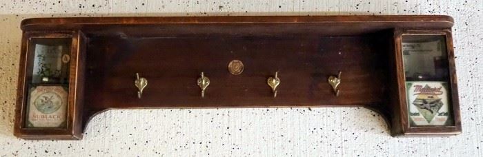 Missouri Ducks Unlimited Wood Shelf With Shadow Box Side Display And Coat Hooks, 11" x 41.5" x 5.5"