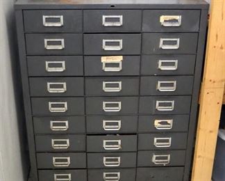 Cole Steel 27 Drawer Hardware Cabinet, 37" x 30.5" x 17 Incl. Contents, Keeper Pins, Screws, Nails, Nuts, Washers, Hinges, Hitch Balls, Hooks