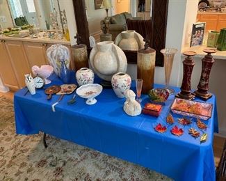 Collectible vase, candle stands, glass & more