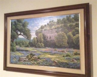 Blue bonnets and Indian paint brushes painting by Bo Newell 1986