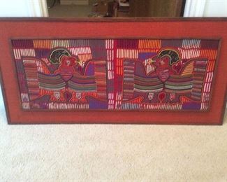 Panamanian Mola Kuna textile art framed