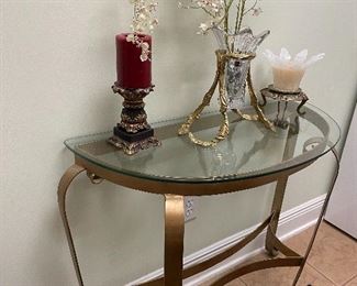 Glass top demilune table