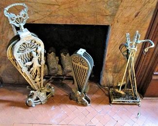 Antique brass fireplace fans