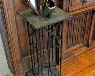 Wrought iron pedestal & vase