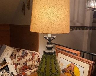 MCM vintage lamp with green glass base - WOW!