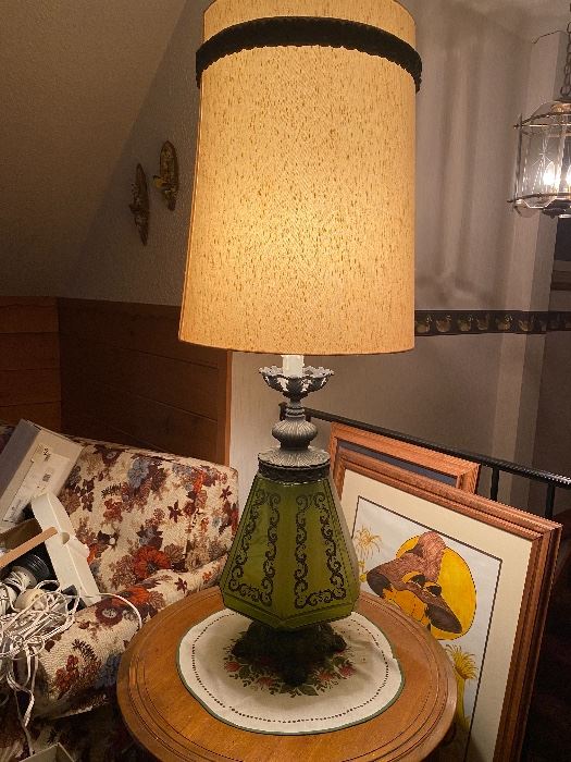 MCM vintage lamp with green glass base - WOW!