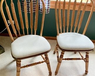 2 Golden Oak Desk or Dining Chairs, cushions included $20ea