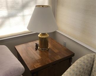 Solid wood end table with engraved brass lamp!