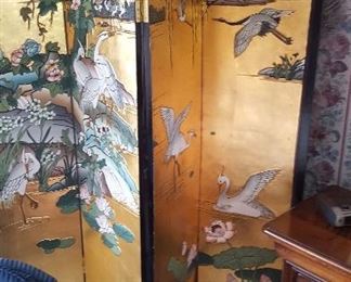 Asian gold Leaf lacquer geese room divider