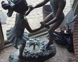 Bronze Statue Girls Playing in a Fountain