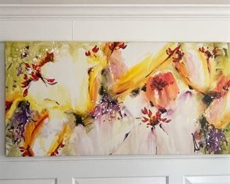 Abstract Floral Painting / Artwork, Signed by Artist (approx. 60" L x 30" H) 