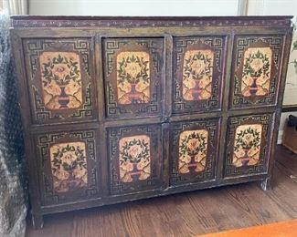 Hand-Painted Asian / Tibetan Cabinet (approx. 55.5" L x 23.25" W x 42" H)
