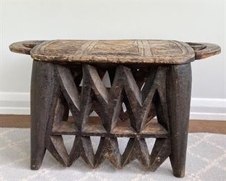 African Wood Carved Stool (approx. 27.5" L x 16" W x 14.25" H)