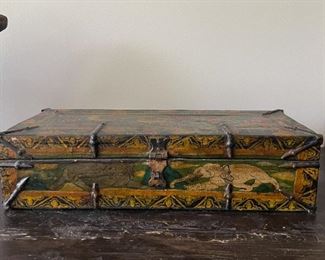 Old Asian Hand-Painted Wooden Box