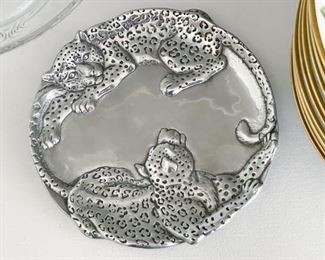 Decorative Metal Dish / Plate with Leopards