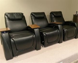 Set of 3 Black Home Theater Chairs