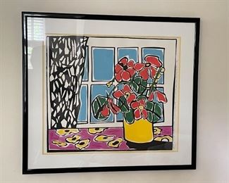 Framed Hand Colored Silk Screen Print, Signed (approx. 32.5" L x 29" H)