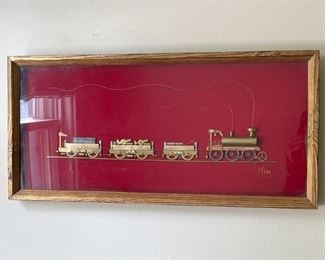 Framed Train Assemblage Art